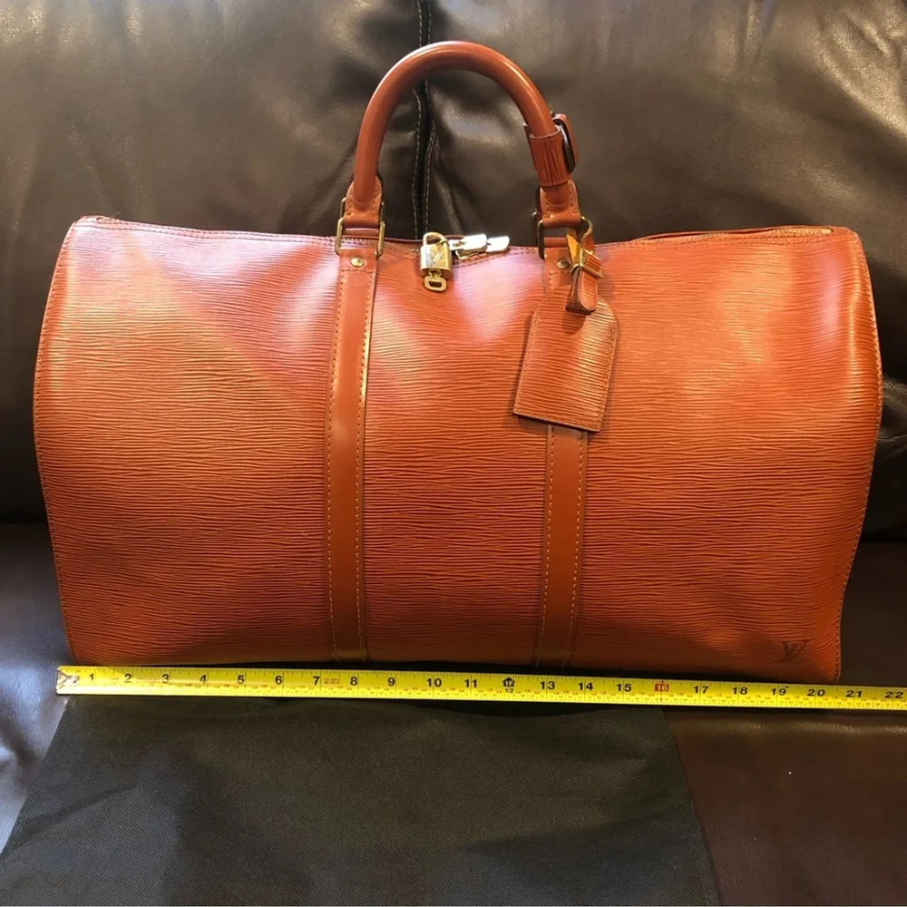 Vintage LOUIS VUITTON LV 50 Kenyan Fawn Rust Orange Epi Leather Travel Tote Bag - Picture 9 of 17